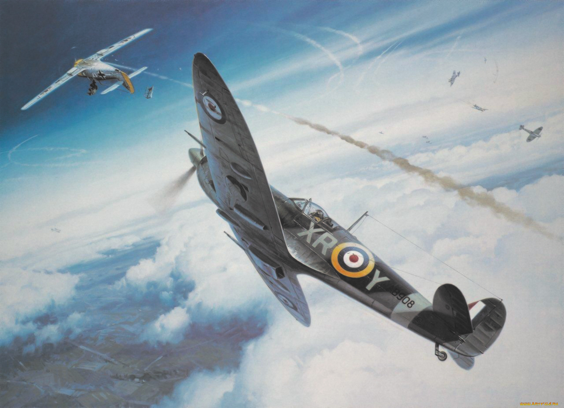 , , dogfight, painting, ww2, war, art, spitfire
